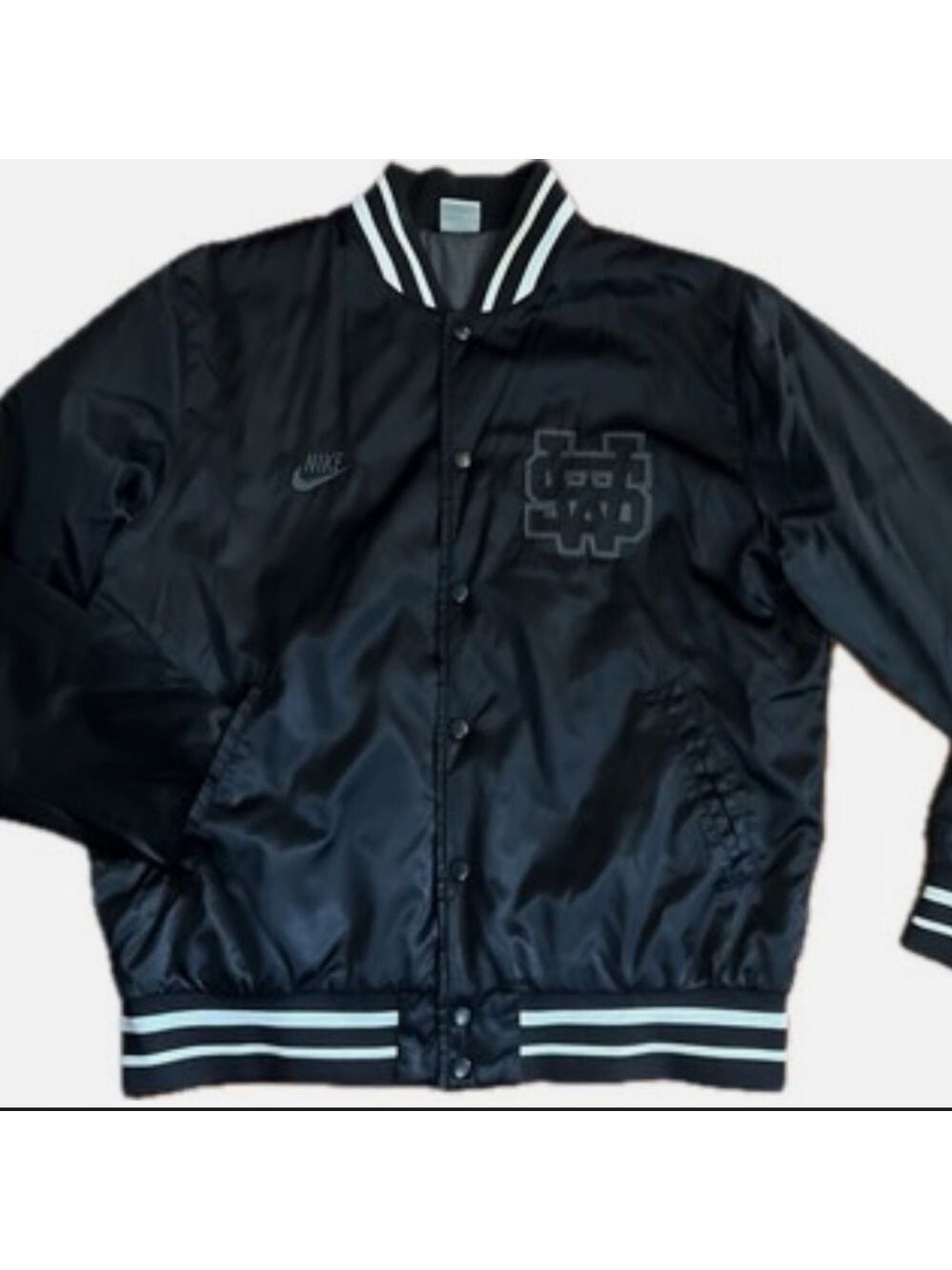 Nike Sportswear Beaverton Oregon Black Satin Varsity Destroyer Jacket Men L